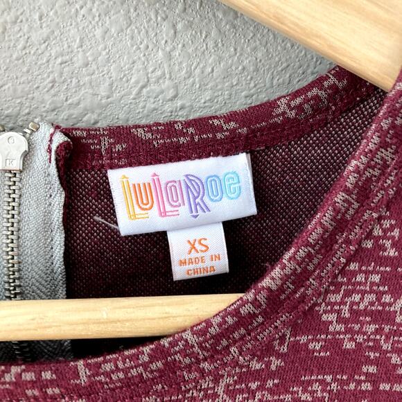 Lularoe Amelia Dress Short Sleeve Fit and Flare - Burgundy Maroon - XS - Picture 5 of 8
